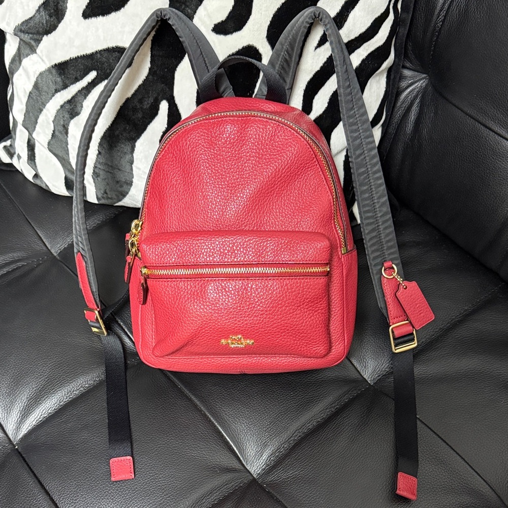 Coach Red Leather Backpack with Black Straps